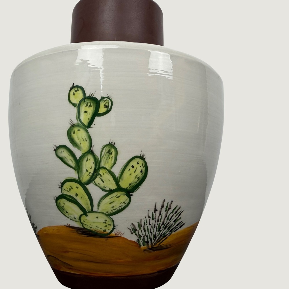 Vintage 1977 Bonnie Signed Southwestern Cactus Desert Hand Painted Ceramic Vase